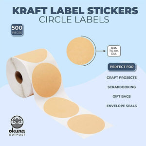 Round Kraft Labels, Circle Stickers for Scrapbooks, Gifts, Crafts (3 in, 500 Pieces)