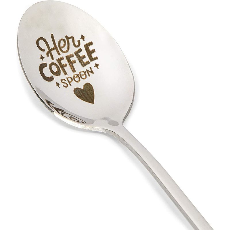 Engraved Spoon Set with Gift Box, His Coffee Spoon, Her Coffee Spoon (7.8 In, 2 Pack)
