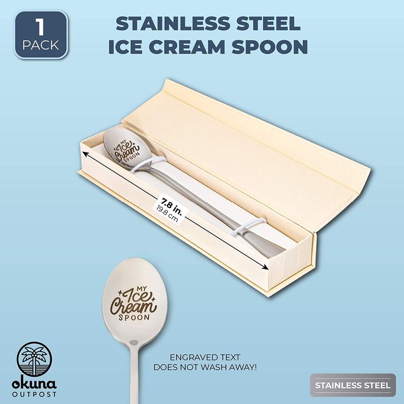 Engraved Stainless Steel Spoon with Gift Box, My Ice Cream Spoon (7.8 Inches)