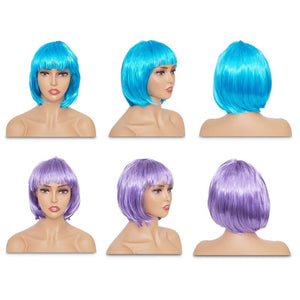 Short Bob Wigs with Bangs, Synthetic Hair for Women, 10 Neon Colors (11 In, 10 Pack)