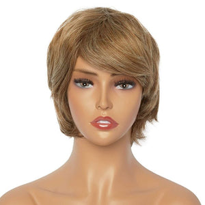 Short Shaggy Layered Cut Synthetic Wig with Brown Highlights for Women (4 Inches)