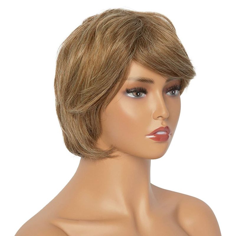 Short Shaggy Layered Cut Synthetic Wig with Brown Highlights for Women (4 Inches)