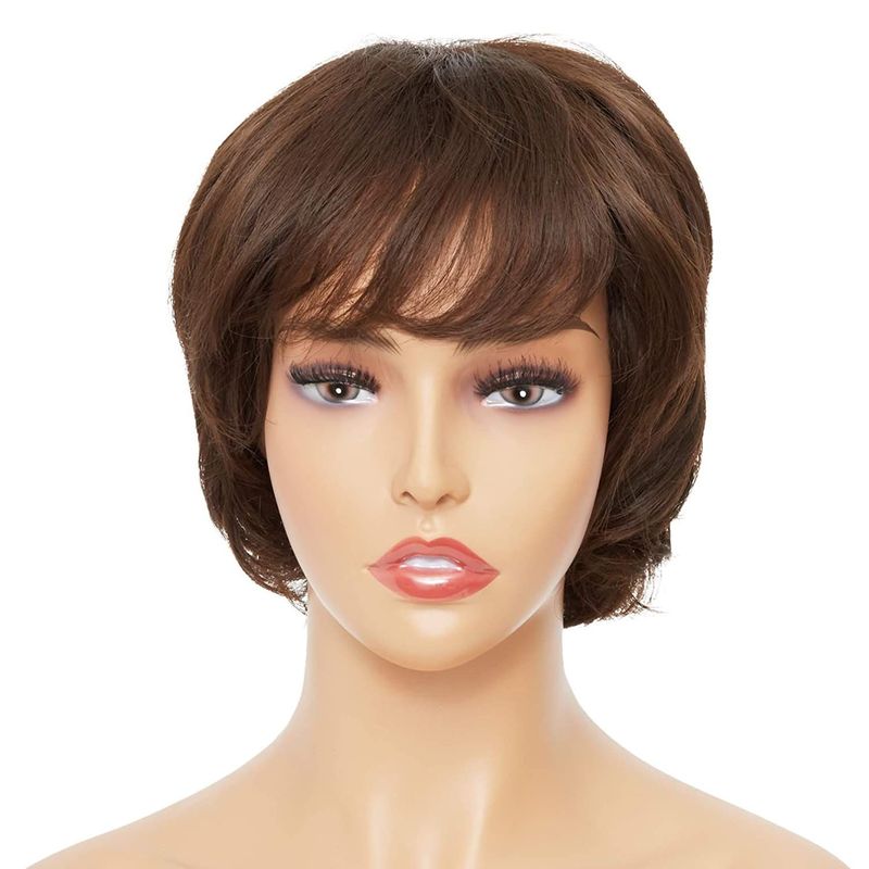 Short Shaggy Layered Wig, Light Brown Synthetic Hair (4 Inches)
