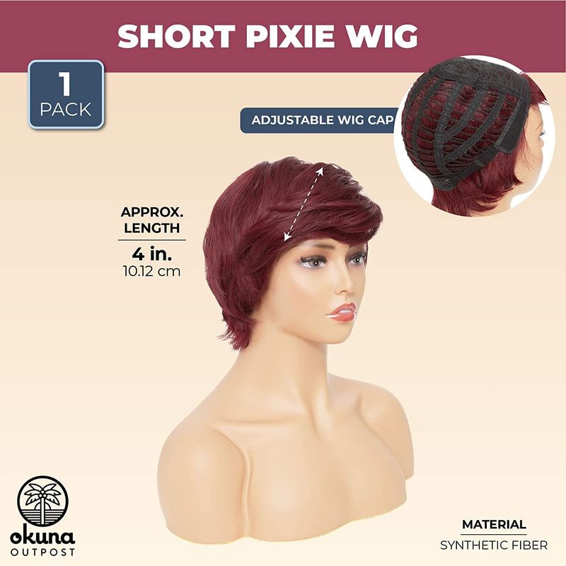Short Shaggy Layered Wig for Women, Burgundy Red Synthetic Hair (4 Inches)