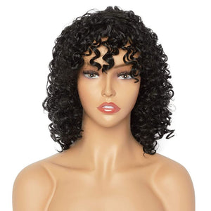 Synthetic Curly Wig with Bangs, Shoulder Length (Black, 10 In)