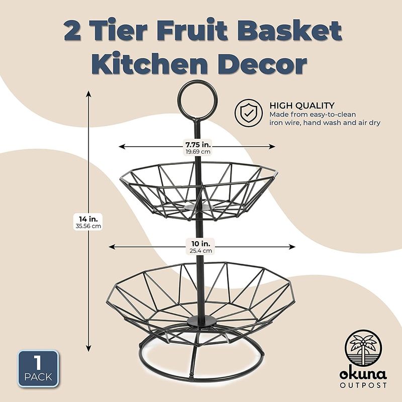 2 Tier Fruit Basket Kitchen Decor (Black Iron)