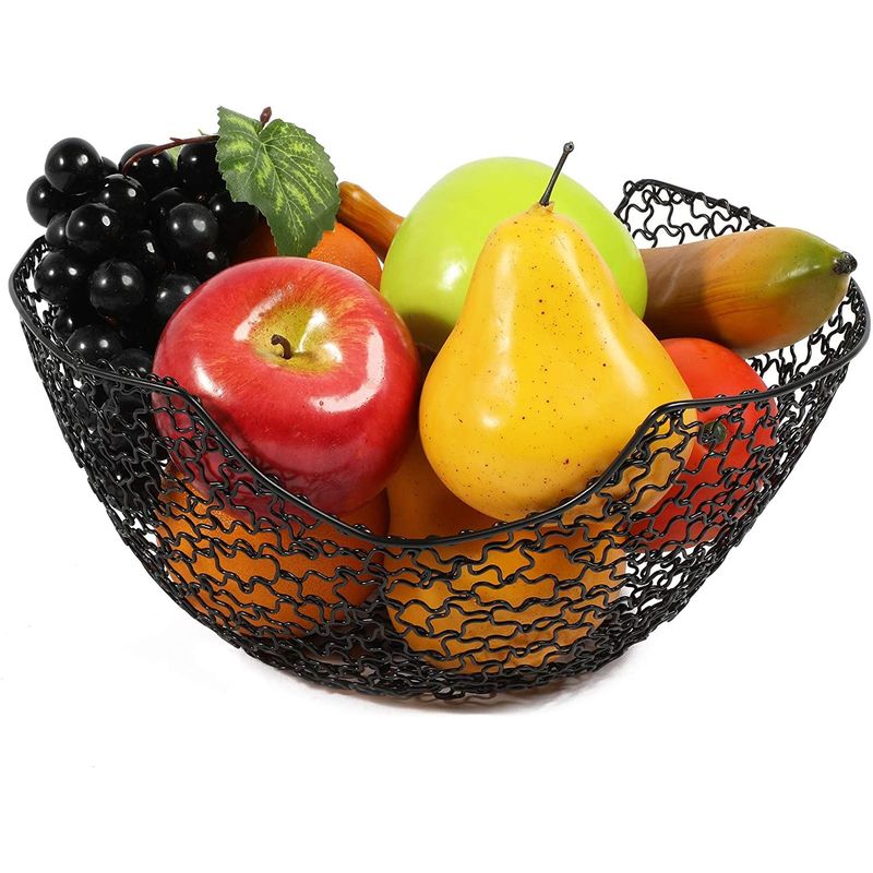 Wire Fruit Basket, Farmhouse Kitchen Decor (Black, 2 Sizes, 2 Pack)