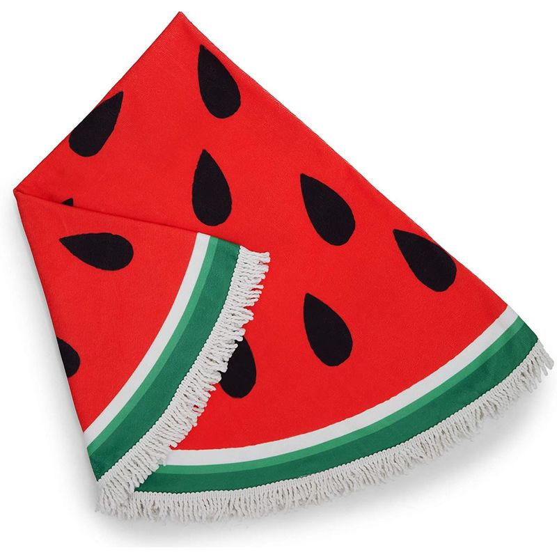 Watermelon Beach Towel, Round Pareo with Fringe (59 Inches)