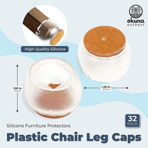 Plastic Chair Leg Caps, Silicone Furniture Protectors (1.26 x 1.46 in, 32 Pack)