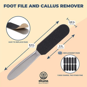 Foot File and Callus Remover with 10 Replaceable Filing Pads (10 In)