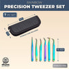 6 Eyelash Extension Precision Tweezers with 1 Storage Case (Rainbow, 7 Pieces)