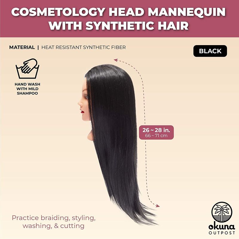 Cosmetology Mannequin Head with Black Synthetic Hair (26-28 In