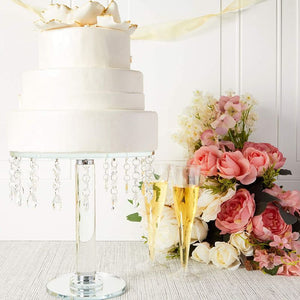 Glass Cake Stand with Crystals for Weddings and Birthdays (10 x 9.5 In)