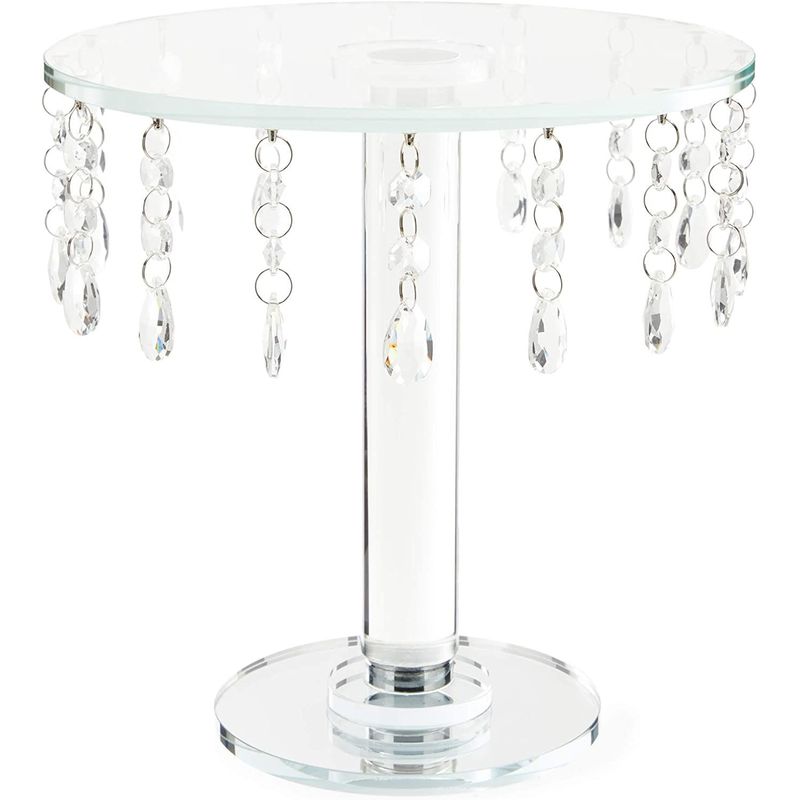 Glass Cake Stand with Crystals for Weddings and Birthdays (10 x 9.5 In)
