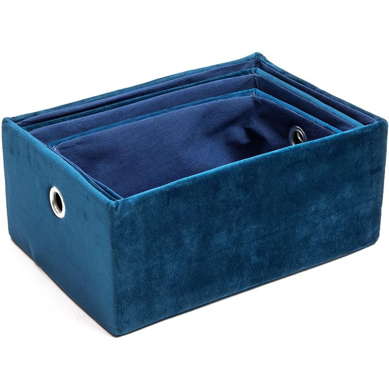 Okuna Outpost Blue Velvet Storage Bins Set, Baskets (3 Sizes, 3 Pack)