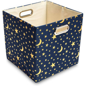Okuna Outpost Blue Foldable Storage Bins, Moon and Stars Fabric Cubes (11 in, 4 Pack)