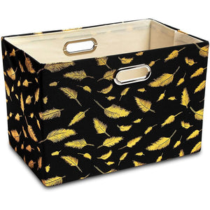 Okuna Outpost Black Feather Foldable Storage Bin, Fabric Cubes (16 x 10 x 11 Inches)