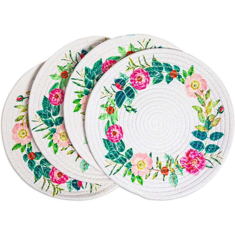 Okuna Outpost Round Cotton Placemats with Floral Wreath (13 in, 4 Pack)