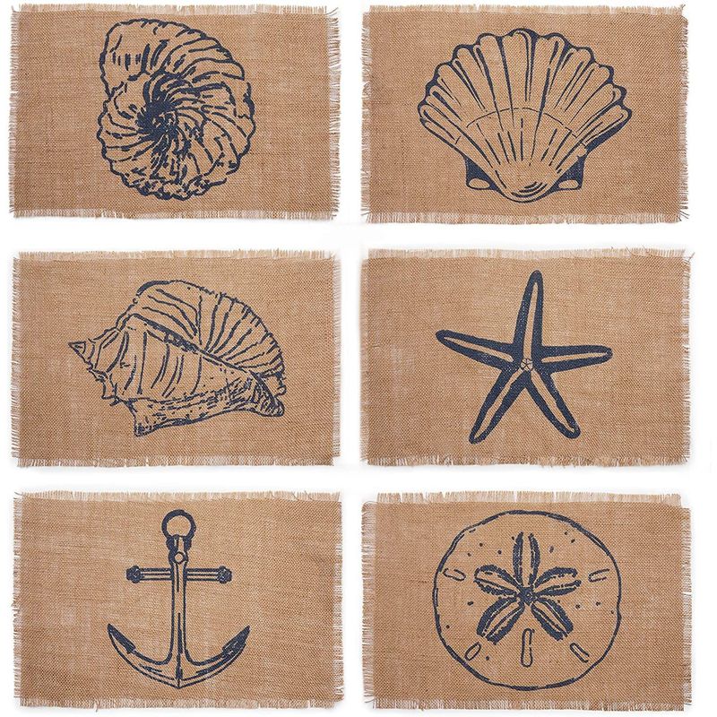 Okuna Outpost Burlap Placemats for Dining Table, Nautical Home Decor (6 Pack)