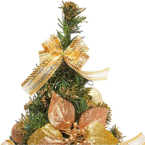 Mini Christmas Tree with Gold Ball Ornaments, Bows, and Poinsettias (16 in)