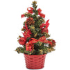 Okuna Outpost Mini Christmas Trees with Plaid Bows and Red Pinecones (8 Inches, 3 Pack)