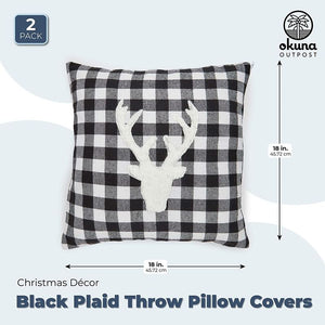 Buffalo Plaid Christmas Throw Pillow Covers, Deer Design (18 x 18 In, 2 Pack)