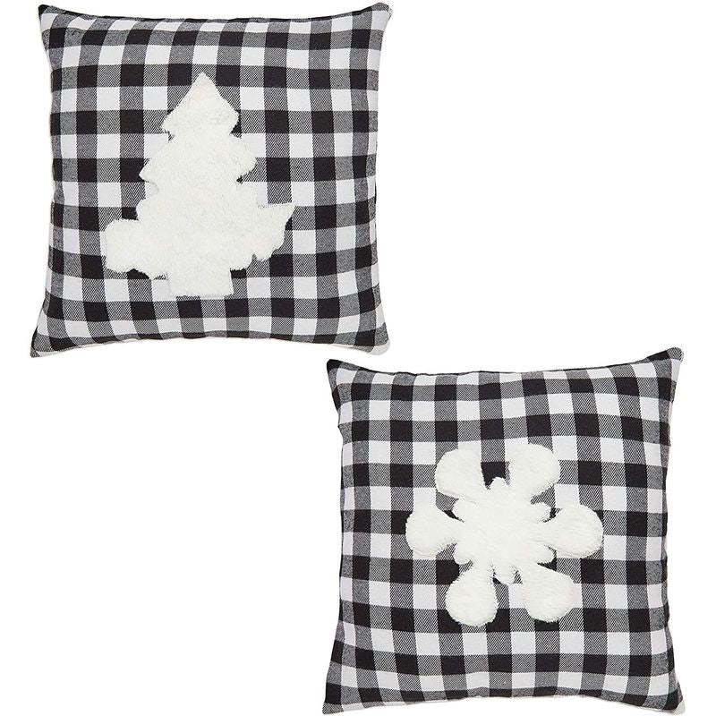 Buffalo Plaid Christmas Throw Pillow Covers, Evergreen & Snowflake Design (18 In, 2 Pack)