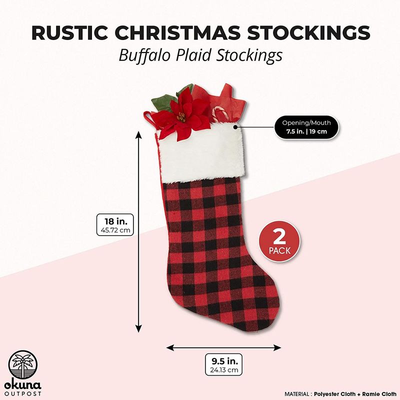 Christmas Stockings Rustic Red Buffalo Plaid Stockings for Holiday Decor (19.6 in, 4 Pack)