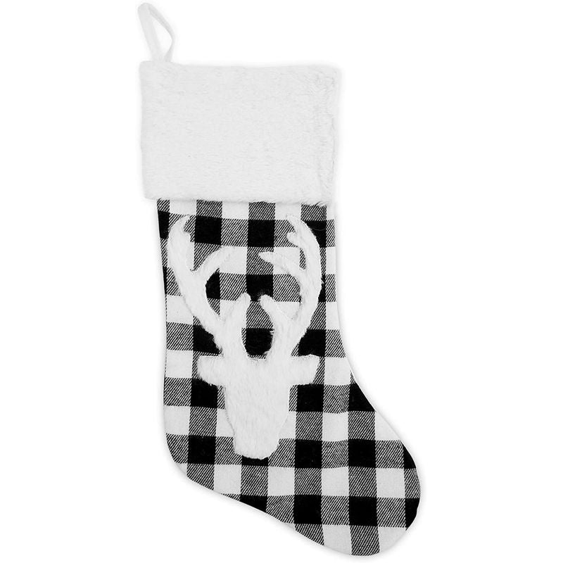 Black Plaid Elk Christmas Stockings, Holiday Home Decor (18 in, 2 Pack)