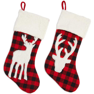 Okuna Outpost Buffalo Plaid Elk Christmas Stockings, Holiday Home Decor (18 in, 2 Pack)