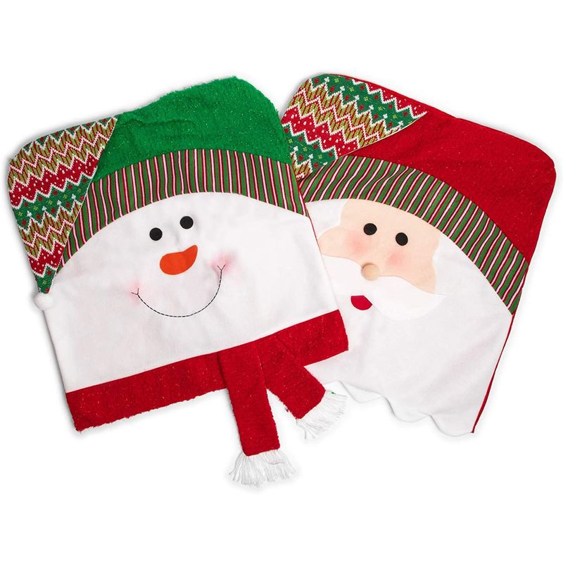Christmas Dining Chair Slipcovers for Holiday Parties, Santa Claus and Snowman (2 Pieces)