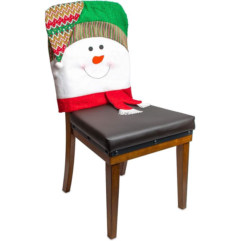 Christmas Dining Chair Slipcovers for Holiday Parties, Santa Claus and Snowman (2 Pieces)