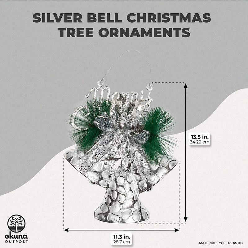 Merry Christmas Silver Bell Holiday Ornament for Xmas Decorations (11.3 x 13.5 in)