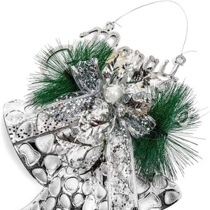Merry Christmas Silver Bell Holiday Ornament for Xmas Decorations (11.3 x 13.5 in)