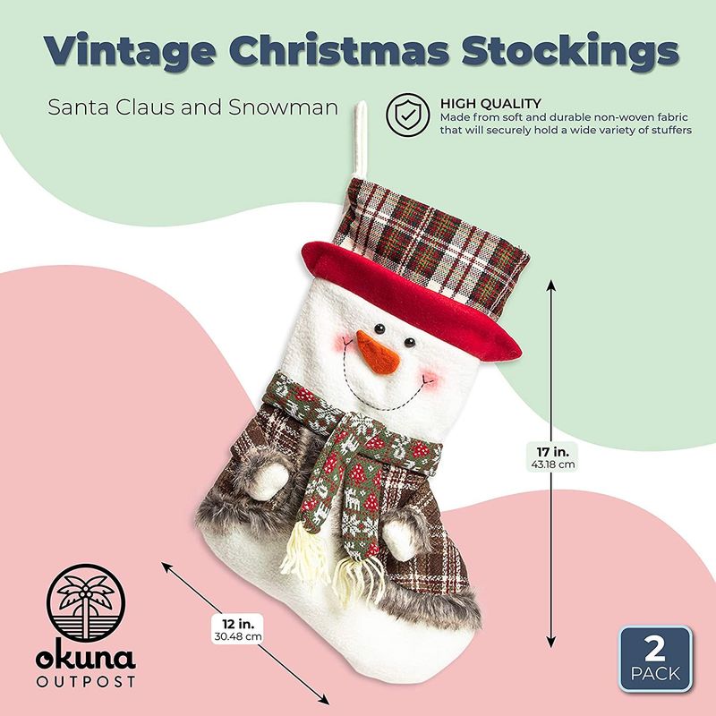 Christmas Stockings, Snowman and Santa Claus (12 x 17 in, 2 Pack)