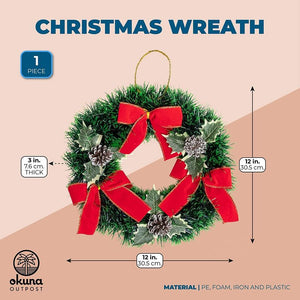 Okuna Outpost Christmas Wreath for Front Door, Holiday Decoration (12 x 12 Inches)