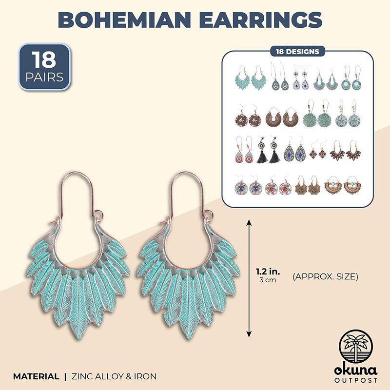Bohemian Earrings Set for Woman, Boho Jewelry (18 Pairs)
