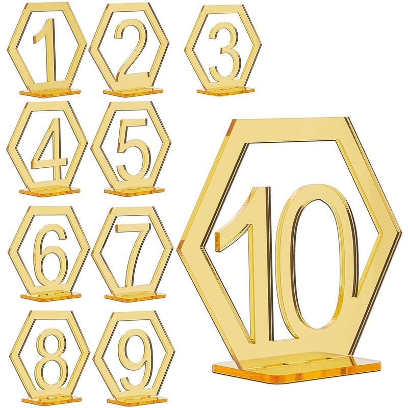 Acrylic Table Numbers, Hexagon 1-10 for Restaurants, Weddings (3.5 x 4 in)