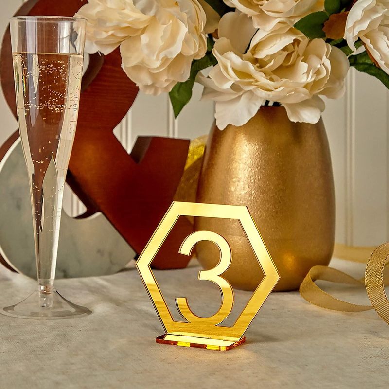 Acrylic Table Numbers, Hexagon 1-20 for Restaurants, Weddings (Gold, 3.5 x 4 in)