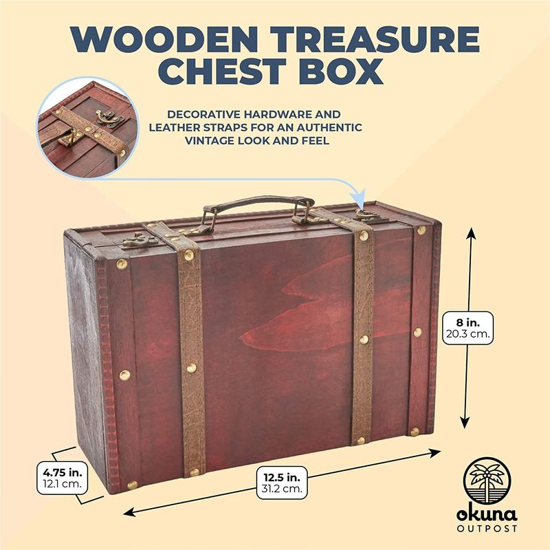 Okuna Outpost Wooden Treasure Chest Box for Home Decor, Storage (12.5 x 7.8 x 4.3 in)