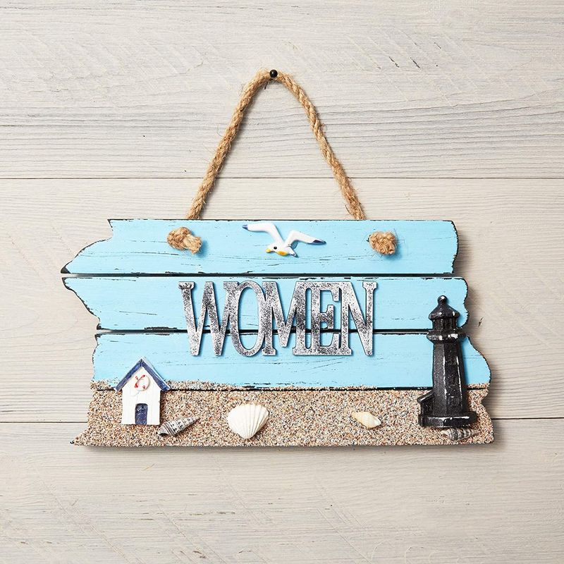 Okuna Outpost Wooden Bathroom Signs for Men and Women, Beach Decor (7.87 x 4.7 in, 2 Pack)