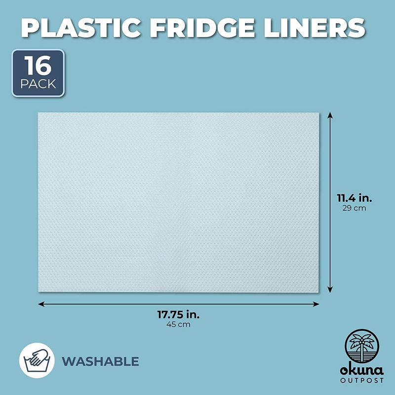 Adjustable Plastic Refrigerator Liners, White Fridge Mats (11.4 x 17.75 In, 16 Pack)