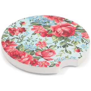 Pink Floral Ceramic Car Coasters for Women (2.6 Inches, 2 Pack)