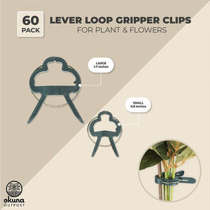 Reusable Plant Supporter Gripper Clips (2 Sizes, Green, 60 Pack)
