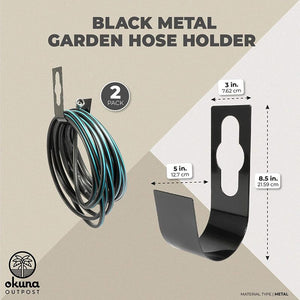 Okuna Outpost Black Metal Garden Hose Holder, Wall Mounted, Heavy Duty (8.5 x 5 x 3 in, 2 Pack)