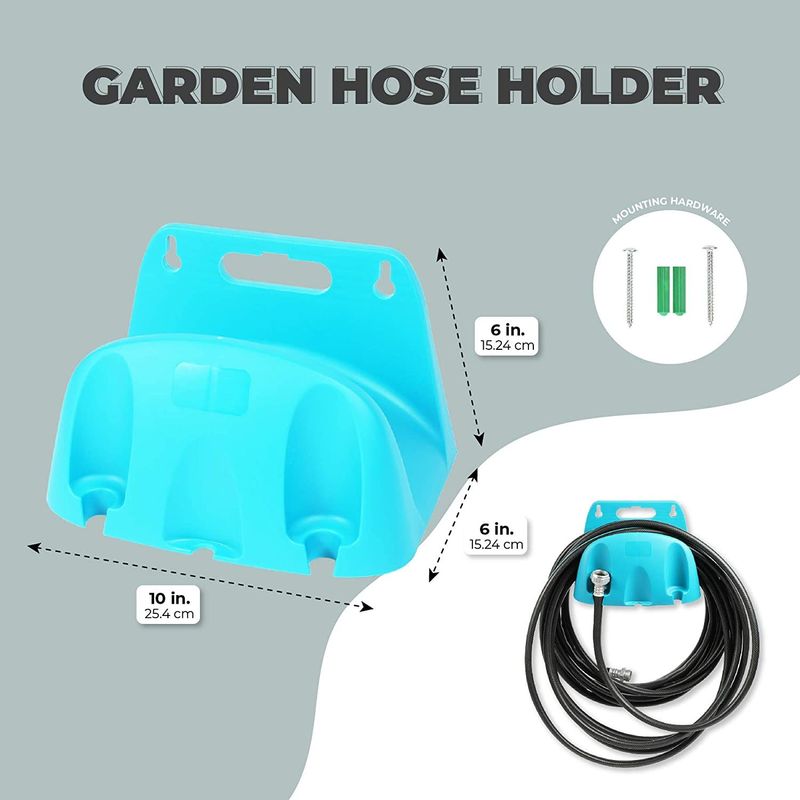 Okuna Outpost Wall Mounted Garden Hose Holder, Blue Hanging Stand (10 x 6 x 6 in)
