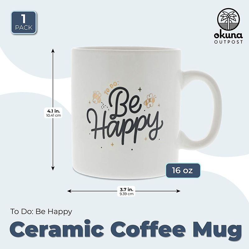 Ceramic Coffee Mug, To Do: Be Happy (16 oz, 3.7 x 4.1 Inches)