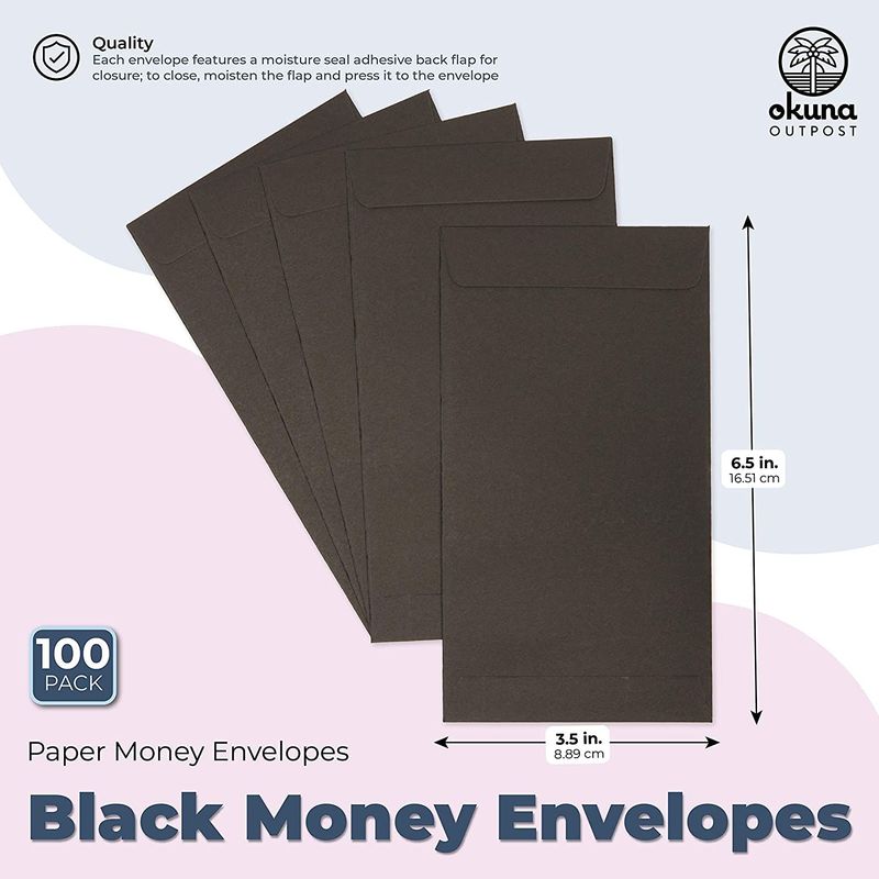 Budgeting Envelopes for Cash, Coins, Money (Black, 3.5 x 6.5 In, 100 Pack)