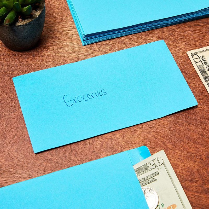 Money Saving Envelopes for Cash, Blue Kraft Paper (3.5 x 6.5 In, 100 Pack)