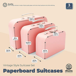 Pink Paperboard Suitcases, Set of 3 Vintage Style Storage Boxes (3 Sizes)